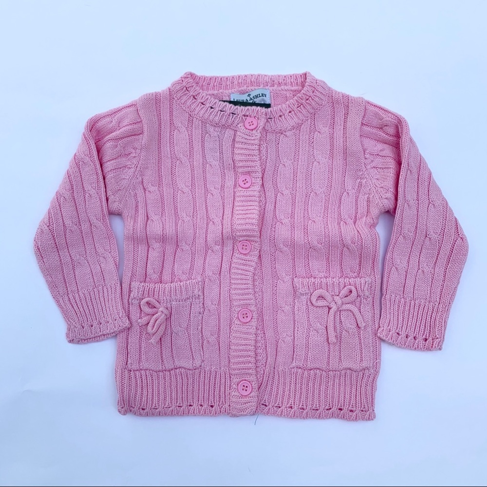 Laura Ashley pink cotton button-down cardigan
